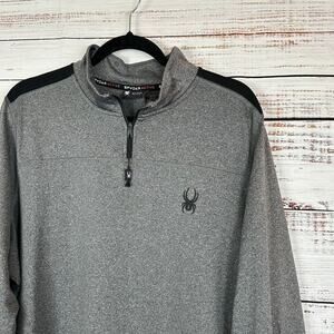 Mens SPYDER Active Grey & Black 1/4 Zip Long Sleeve Knit Pullover Golf Casual XL